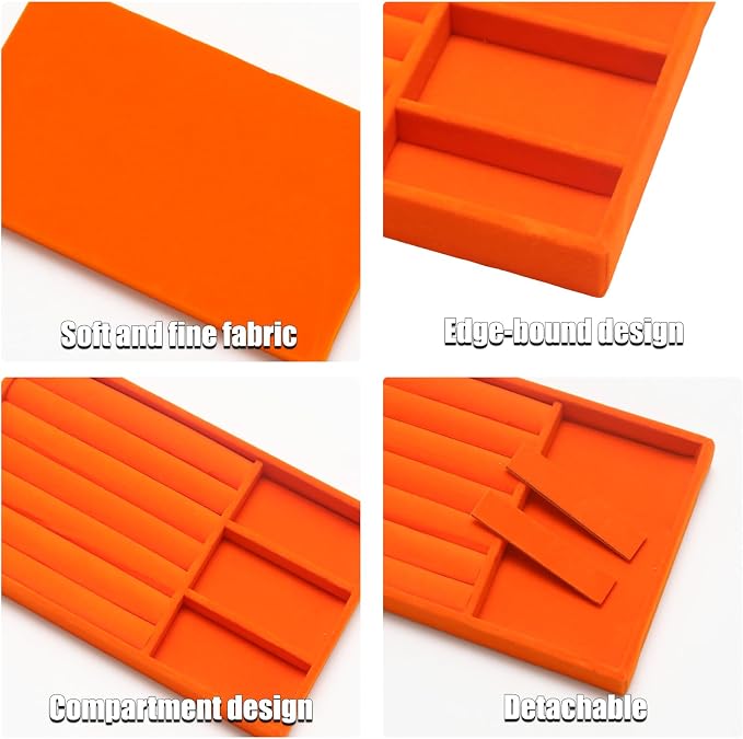 Velvet Jewelry Trays for Drawers, Orange 2-in-1 | Stackable Jewelry Drawer Organizer Inserts, Ring Earring Necklace Holder Organizer Storage Tray with Removable Dividers