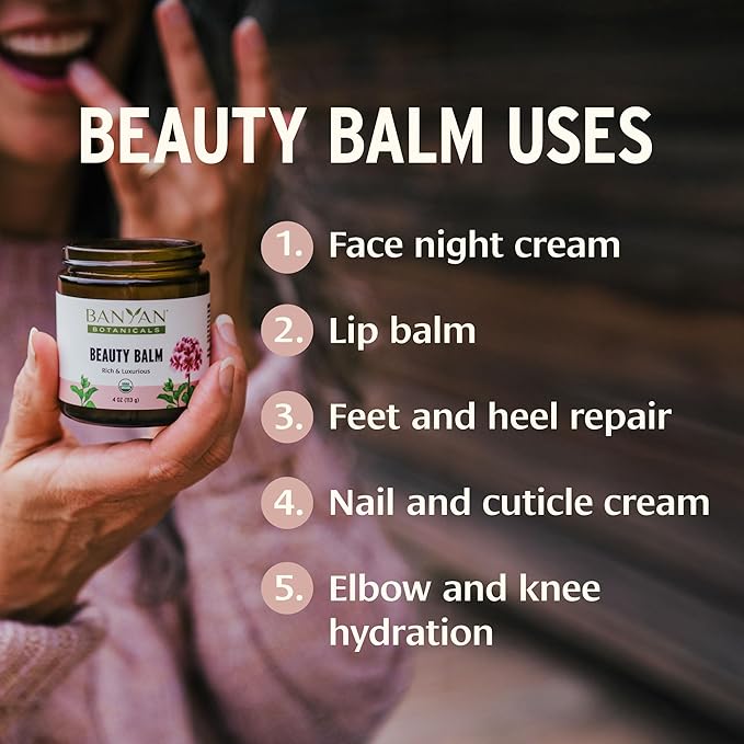 Banyan Botanicals Beauty Balm – Organic Face & Body Moisturizer with Shatavari & Ashwagandha – Rich Night Cream, Hand & Foot Balm for Dry Skin – Ghee & Coconut Oil Base – 4 oz – USDA Organic*