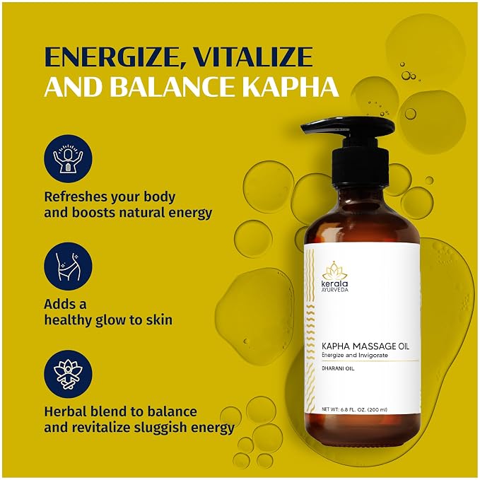 Kerala Ayurveda Nourishing Herbal Body Massage Oil | Tamarind Leaf and Ginger extracts rich Revitalizing Oil | Ideal for Balancing Kapha Dosha | Kapha Massage (Dharani) - 6.8 Fl Oz