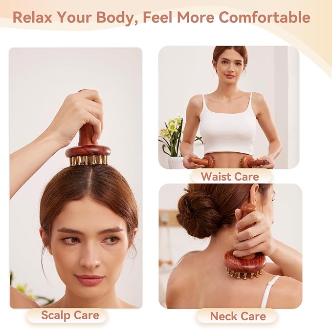 Meridian Massage Brush for Belly, 29 Teeth H62 Brass Massage Tool, Belly Massage Brush for Body and Scalp, Chinese SPA Gua Sha Tool for Body 黄铜经络刷 经络刷