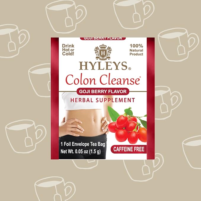 HYLEYS Colon Cleanse Tea, Goji Berry Flavor - 25 Individually Wrapped Herbal Tea Bags - Caffeine Free, Gluten Free