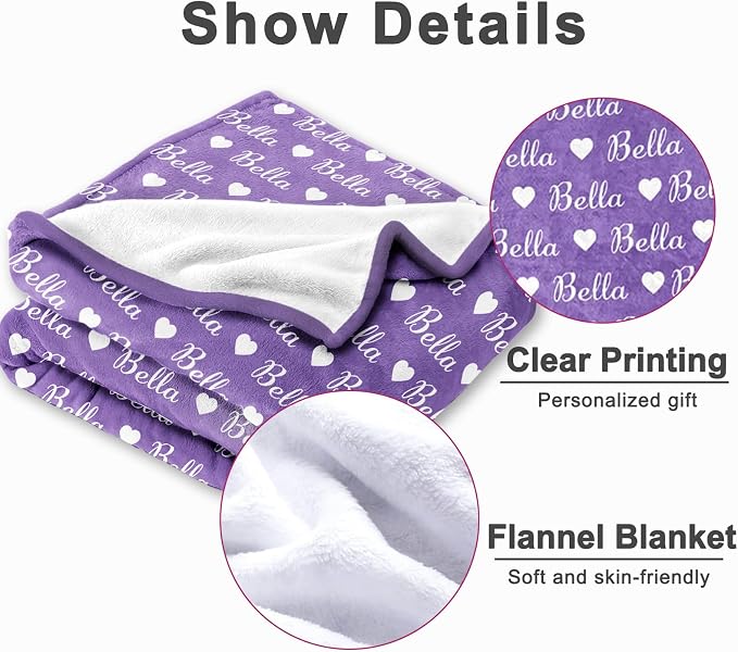 Yofair Ships Next Day, Personalized Blanket Gifts for Teen Girls Custom Blanket with Name Flannel Throw Girls Blankets Customized Daughter Gifts for Kids Adult