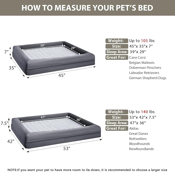 WNPETHOME XXL Extra Large Orthopedic for Senior Dog BedComfy Sleeping | Washable Waterproof Dog Couch with Removable Cover, Large Pet Sofa Bed with Bolster Sides for Relaxing Dark Gery 45x35 Inch
