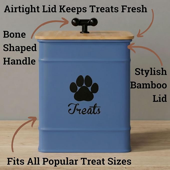 Dog Treat Container Airtight, 6"W x 8"H, Powder Coated, 12 Cup Capacity