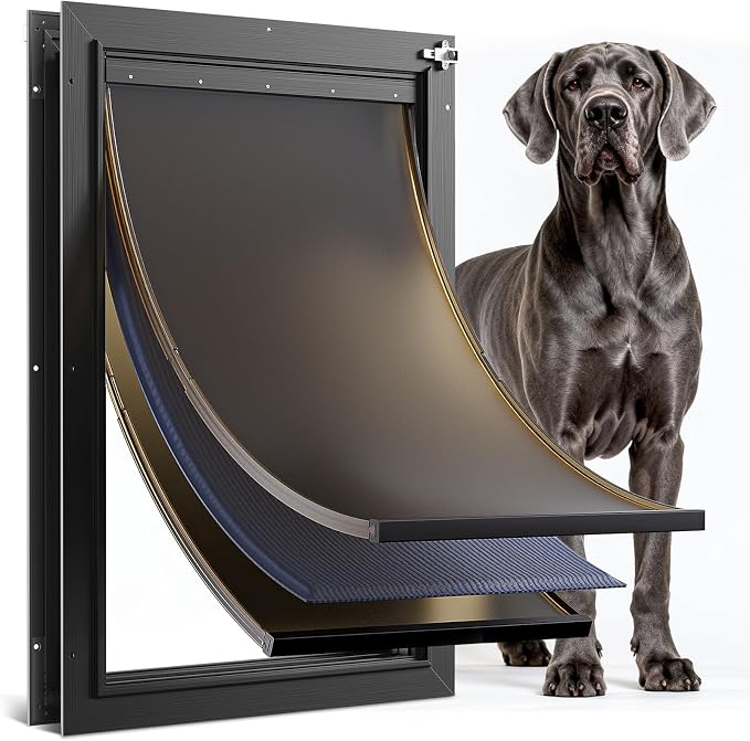 All Aluminum 3 Flaps Insulated Dog Door for Door (XLarge)