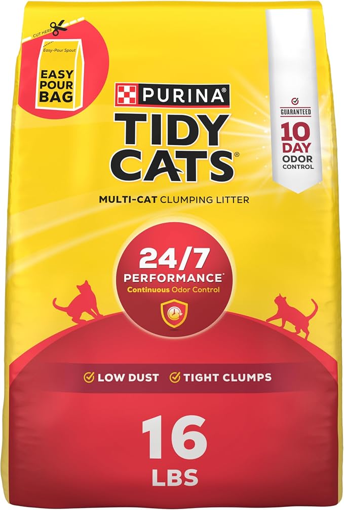 Purina Tidy Cats 24/7 Performance Clumping Cat Litter, 16 lb Bag | Clean Linen scent with 24/7 slow-release deodorizer in a smaller, easy-pour size