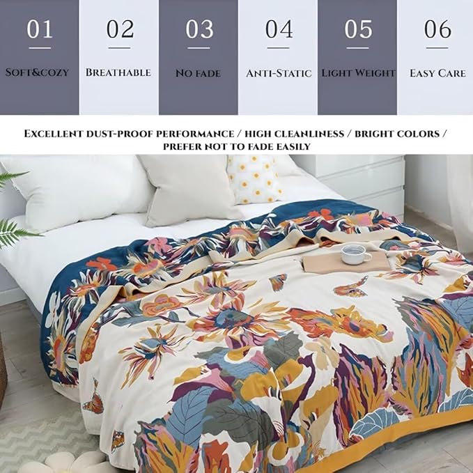 Boho Throw Blanket for Bed 100% Cotton Bohemian Blankets Ultra Soft Woven Muslin Decorative Blankets All Seasons Vintage Quilt Knitted Blanket for Sofa Chair(Yellow, 80"x90")