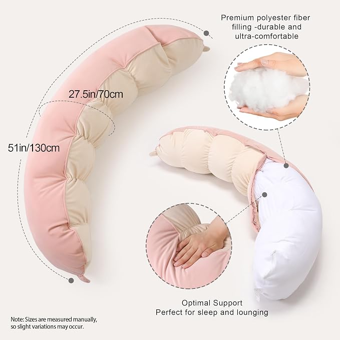 Peallow(Pat. Pend) – Long Round Body Pillow for Adults, Bolster Pillow for Sleeping, Soft and Supportive Pillow for Sleeping & Lumbar Support(Blush Pink,39")