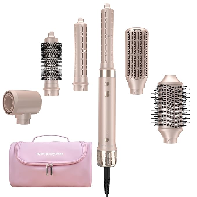 StyleVibe 6-in-1 Air Styler, Hair Dryer & Blow Dryer Brush with Travel Case - Auto Wrap Curls (L/R), Fast Drying, Thermal Round Brush for Smooth Blowouts & Frizz-Free Volume, No Heat Damage
