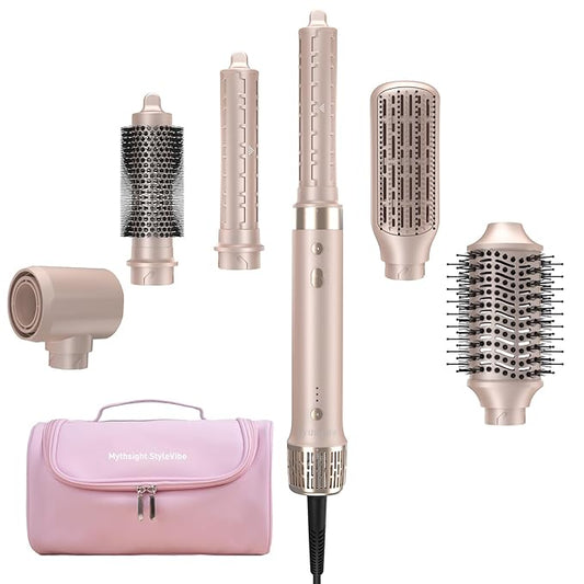 StyleVibe 6-in-1 Air Styler, Hair Dryer & Blow Dryer Brush with Travel Case - Auto Wrap Curls (L/R), Fast Drying, Thermal Round Brush for Smooth Blowouts & Frizz-Free Volume, No Heat Damage