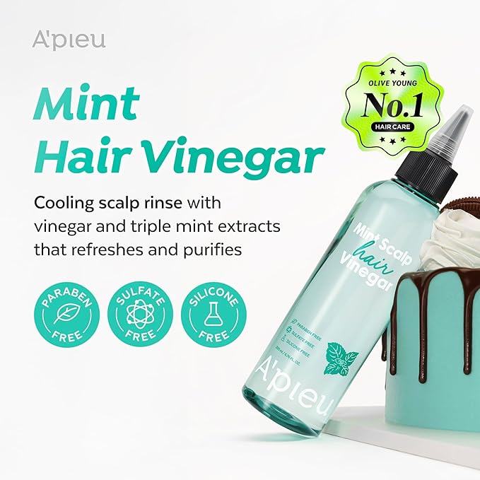 A’PIEU Mint Hair Vinegar - Instant Scalp Cooling & Detox for Oily Scalp, Buildup & Dandruff Scalp Treatment, pH-Balancing Rinse for Fresh, Shiny Hair, Korean Haircare, 6.76 fl oz