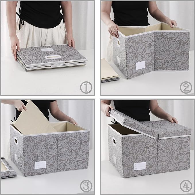 Jumbo Collapsible Storage Cubes with Lids Fabric Decorative Storage Bins Boxes Organizer Baskets with Cover Handles for Bedroom Closet Living Room 23.2x15.7x11.8 Inch 3 Pack