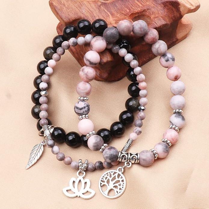 UEUC Tree of Life Yoga Healing Stone Bracelets,Multilayer Lotus Chakra Stone Reiki Bracelet Sets,Anxiety Crystal Natural Stone,for Women Stress Relief