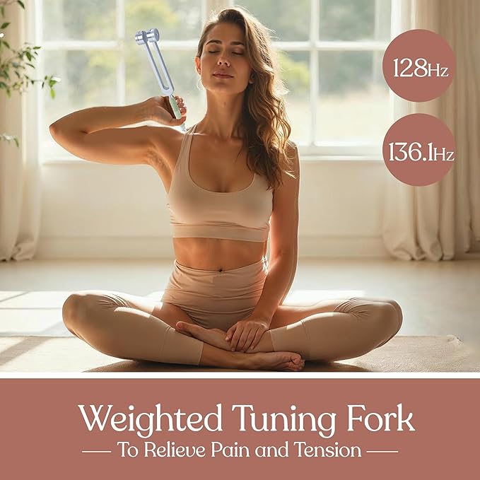 Tuning Forks for Healing Set, Including Four Frequency 128Hz, 136.1Hz, 174Hz, 528Hz Yoga and Meditation Accessories, Chakra Sound Therapy Instruments with Tuning Fork Activator and Vegan Leather Pouch