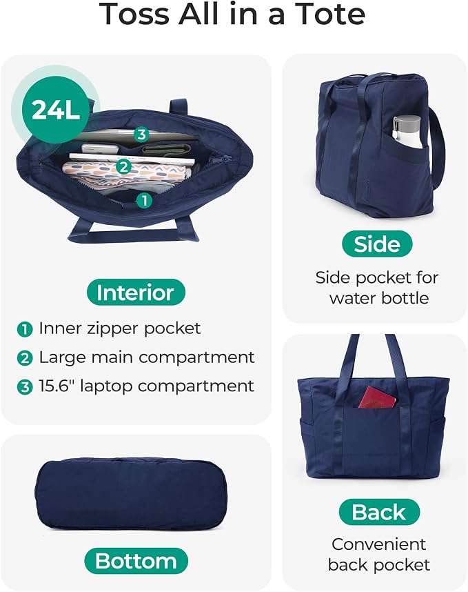 BAGSMART Tote Bag for Women, Tote Bag with Zipper Work Tote with Compartments Nurse Shoulder Hanbag for Travel, Gym