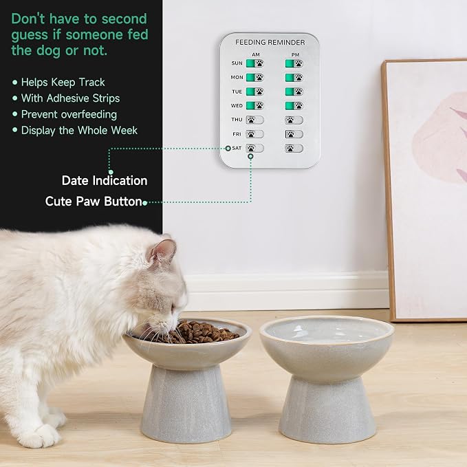 YAUYIK Dog Feeding Reminder, Magnetic OR Double Sided Adhesive Application, AM/PM Daily Chart Signs, Helps You Track Pets Feeding & Medication, Easy to Use on Fridge, Wall, Food Storage Bin (Silver)