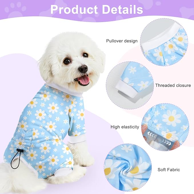Bienbee Dog Pajamas, 4 Pack Adjustable Onesies for Small to Large Dogs XL | Dog Shedding Suit with Soft Fabric, Breathable & Stretchy, and Adjustable Back Length for Sleeping Lounging and Daily Use