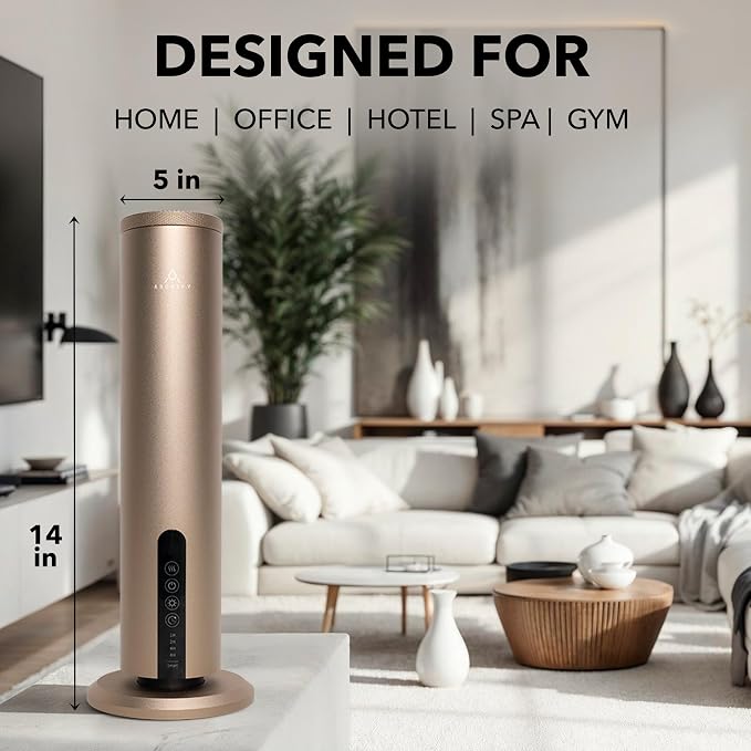 Breeze Waterless Diffuser, Cordless & Rechargeable Fragrance Oil Diffuser with Cabana & White Tea Oils Included, 1200 Sq Ft Coverage, Bluetooth & App Control, Cold Air Diffuser, Gold