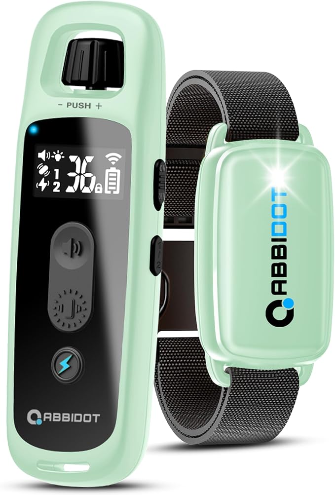 ABBIDOT Shock Collar for Dogs, 3300 FT Dog Training Collar with Remote, IPX7 Waterproof with 4 Training Modes, Rechargeable E-Collar for All Breeds (15-120 lbs) (Light Blue, 1 Collar)