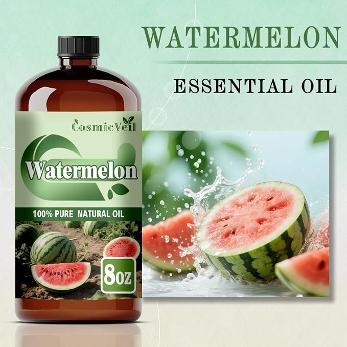 Watermelon Essential Oil Watermelon Oil for Aroma Diffuser,Humidifier,Home Fragrance,Cleaning,Body Care,Massage,Yoga,DIY Candle,DIY Soap CosmicVeil（Watermelon，8 Fl Oz (Pack of 1)）