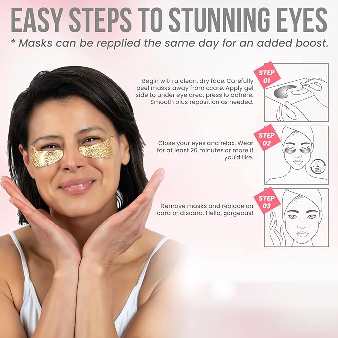 MISS SPA Under Eye Patches Brightening De-Puffing Eye Masks with Caffeine B3 Vitamins, Hydrating Eye Masks for Wrinkles Fine Lines Gold Under Eye Patches Skin Care, Dermatologist Tested (4 pairs)