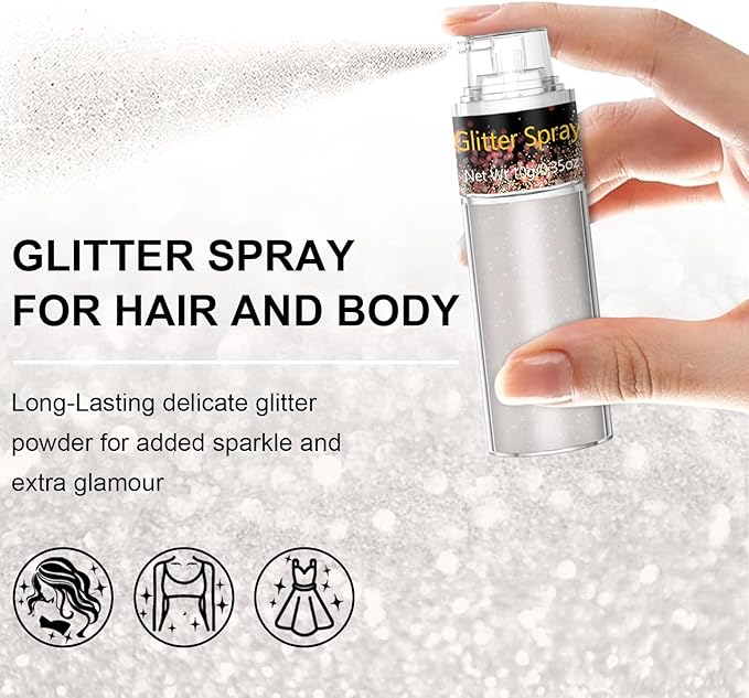 Hair and Body Glitter Spray, 1PC Peal White Glitter Hairspray Dry Powder Makeup for Clothes, Festival Rave Prom Loose Sparkle Powder,Holographic Ultra Fine Resin Glitters for Crafts (1PC Peal White)