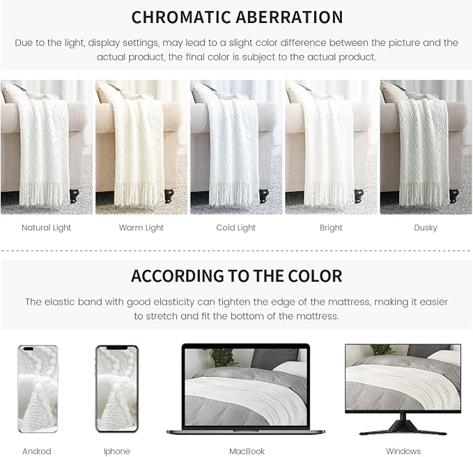 BOURINA Off White Throw Blanket 50x60Inch Boho Knit Soft Throw Sofa Blanket | Knitted Throw Blanket 50x60 Inches, Soft Lightweight Boho Weave Throw Decorative Couch Blanket for Living Room Bedroom Chair