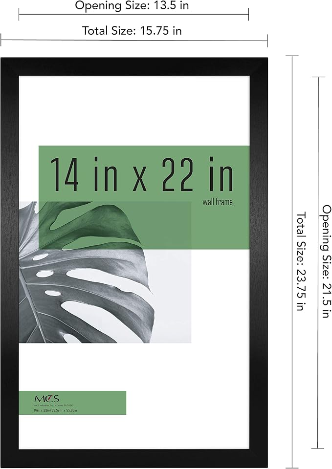 MCS Studio Gallery 14x22 Poster Frame Black Woodgrain Engineered Wood, Vertical & Horizontal Wall Hanging Large Picture Frame for Photos, Posters & Art Prints (2-Pack)