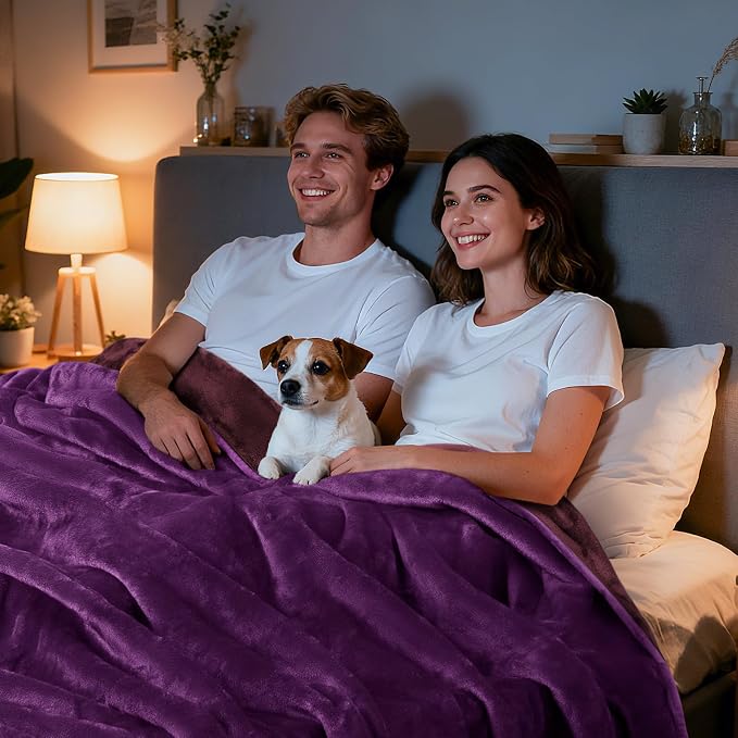 LOOBANI Waterproof Blanket for King Bed, Reversible Purple Flannel 85"x108" | Waterproof Dog Blankets for Large Dogs, Spill-Proof Sofa Cover for Family Movie Nights, Camping, Travel, Noise Free