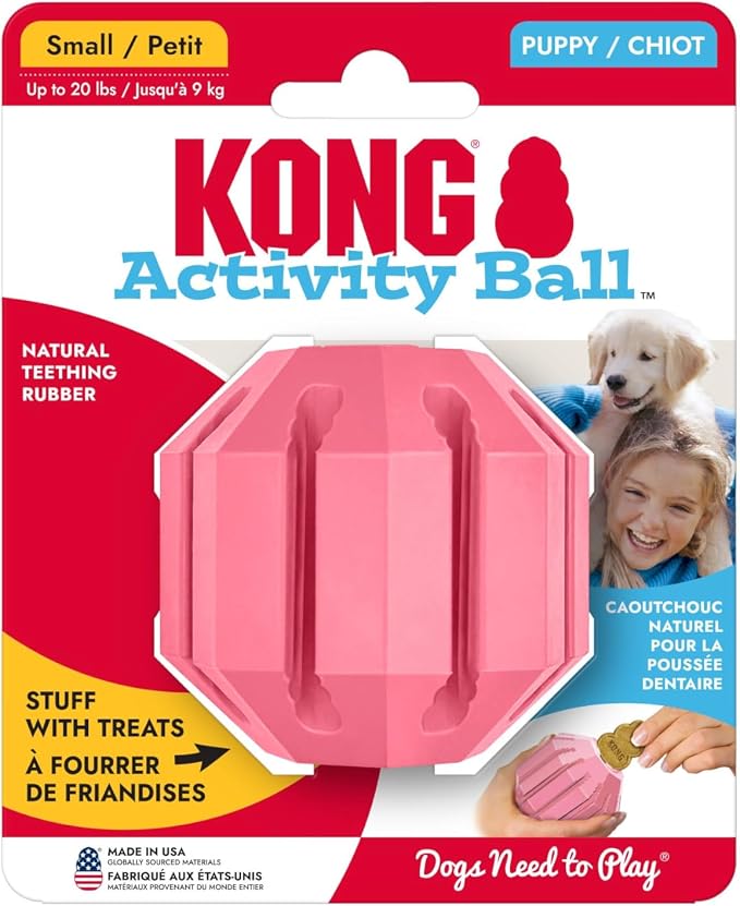 KONG Puppy Activity Ball, Natural Rubber Teething Toy, Small Puppies, Pink