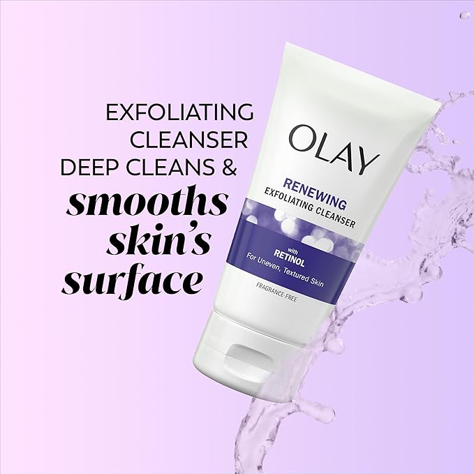 Olay Retinol 24 Duo Pack, Renewing Exfoliating Cleanser, Fragrance-Free 5.0 oz, Night Moisturizer, Fragrance-Free, 1.7 oz