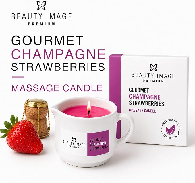 Beauty Image Strawberry Champagne Hot Oil Body Massage Candle, Pink