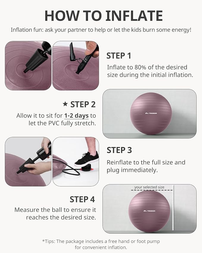 Trideer Exercise Ball, Stability Yoga Ball for Physical Therapy, Active Sitting, Pregnancy & Birth Labor Prep, Core Strength, Balance Training, Posture Improvement and Daily Stretching, 55/65/75cm
