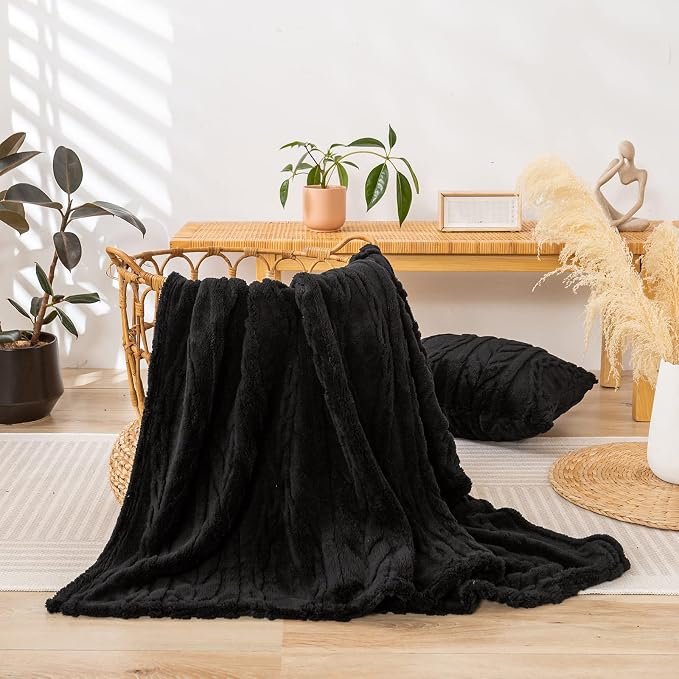 YUSOKI Sherpa Fleece Twin XL Size Blanket, Black, 65"x90" | 3D Stylish Design,320GSM, Non-Shedding, Lightweight for All Season Use, stays fluffy after repeated washes, Perfect Gifts