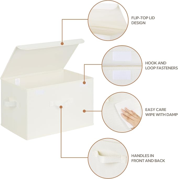 GRANNY SAYS Memory Keepsake Storage Box, Fabric Storage Bins with Lids | Flip-Top Lid, Collapsible, Stackable, 3 Handles, Ideal for Closet Clothes Blanket Toys, Large, Ivory White, 2-Pack