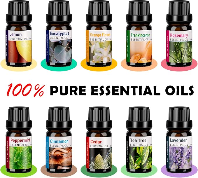 Aroma Diffuser for Essential Oil Large Room,Office Essential Oil Diffusers for Home Kids, Ambient Light Cool Mist humidifier for Bedroom Auto Off with 10 Essential Oils
