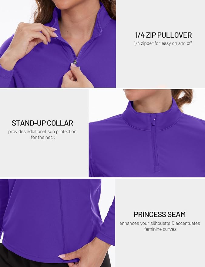 TACVASEN Women's Quarter Zip Pullover Golf Shirts UPF 50+ Long Sleeve Sun Shirts UV Protection Workout Tops