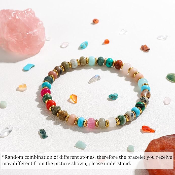 GolbalJew 4 * 6mm Gemstone Rondelle Bead Bracelets for Women Healing Crystal Stone Beads Bracelet Handmade Beaded Spiritual Jewelry Gifts