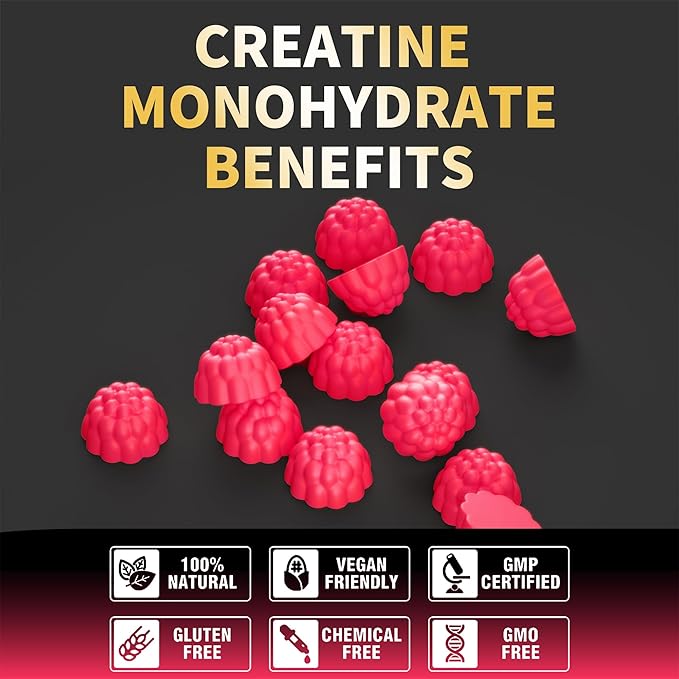Nutravita Creatine Monohydrate Gummies for Men & Women-5g of Creatine Monohydrate per Serving - Sugar Free,Vegan, Cherry Flavor, 120 Count