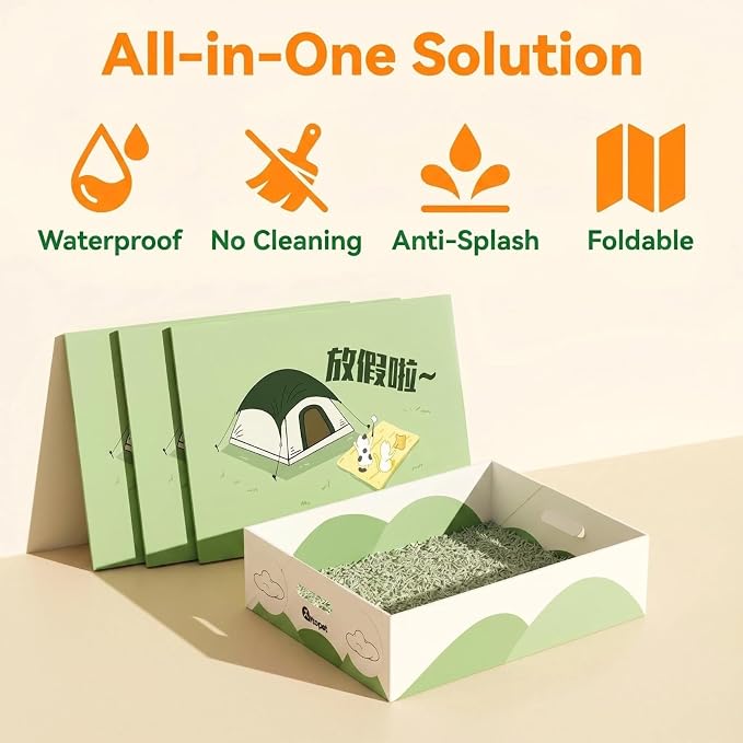 Foldable & Leak-Proof Disposable Cat Litter Box | Portable Travel Litter Box for Cats | Waterproof, Collapsible, Temporary Litter Box for Car, Hotel & Home | Tall 15cm High-Wall Design (2, Large)