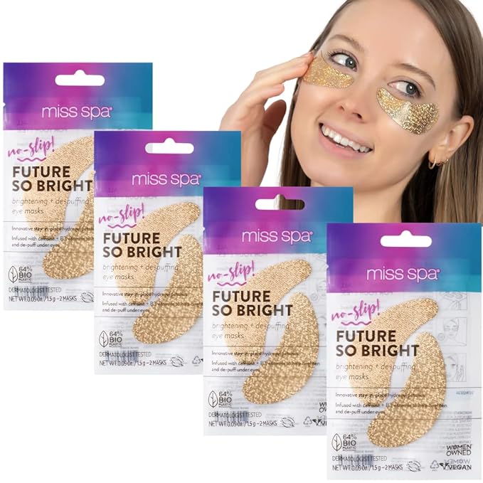 MISS SPA Under Eye Patches Brightening De-Puffing Eye Masks with Caffeine B3 Vitamins, Hydrating Eye Masks for Wrinkles Fine Lines Gold Under Eye Patches Skin Care, Dermatologist Tested (4 pairs)
