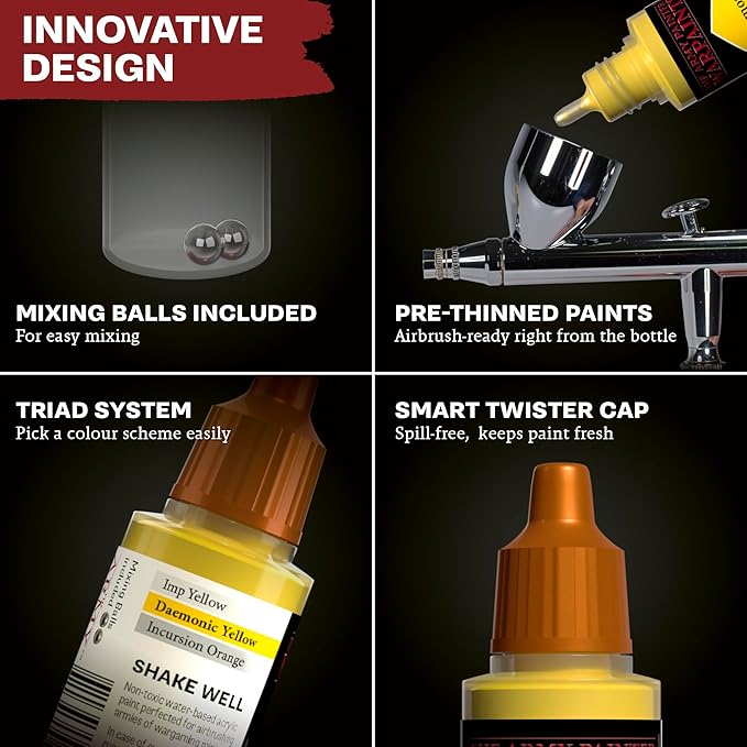 The Army Painter, Airbrush-Ready Paint Black with 6 x 18 ml Pre-thinned Acrylic Spray Paints - Paint Sprayer Paints for D&D & Warhammer Miniatures