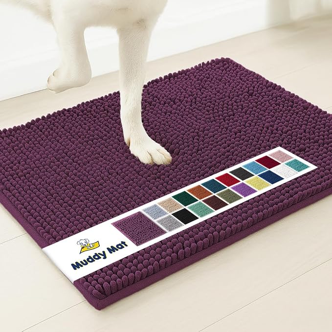 Muddy Mat® | Super Water Absorbent Door Mat Indoor, Microfiber Quick Dry Chenille Entryway Rug, Slip Resistant Front Door Mat, Indoor Mats for Entryway, Machine Washable Pet Rug, Dark Purple 48"x72"