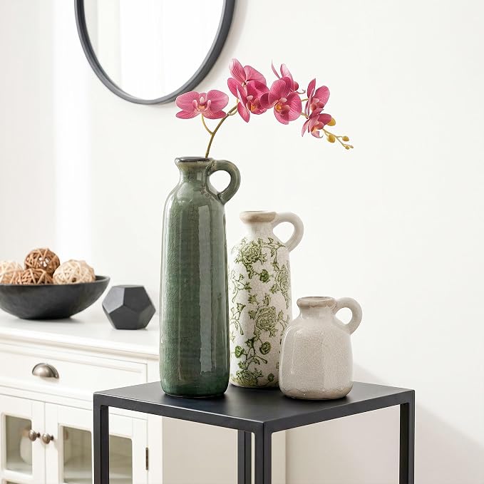Ceramic Vase Set, 3Pcs Flower Vases for Modern Boho Farmhouse Decor, Decorative Vases for Pampas Grass & Dried Flowers, Distressed Finish