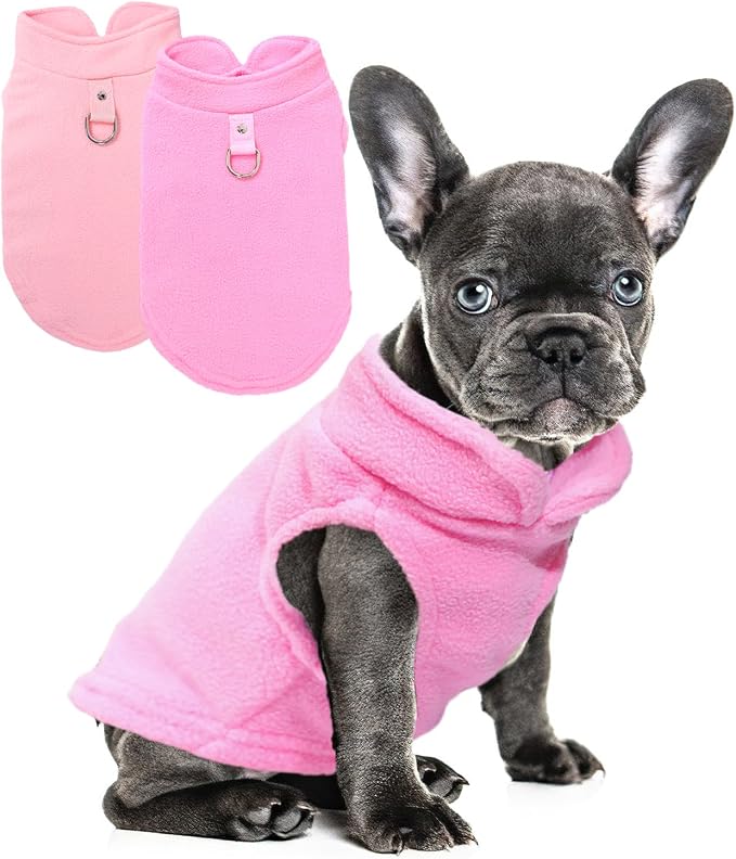 2 Pack Dog Sweaters for Small Dogs Girl Boy Winter Warm Pet Sweater Thick Clothes Coat Vest Fleece Dog Sweater with Leash Ring for Chihuahua, French Bulldog, Dachshund Large(12-18lbs)