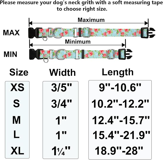 Martingale Collar for Dogs with Buckle No Pull, Green Rose, Small