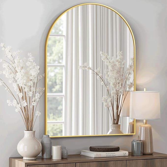 Arched Bathroom Mirror for Wall, 30" x 20" Metal Frame Vanity Mirror, Gold | Aluminium Alloy Frame, HD Shatterproof Glass, for Bathroom Over Sink , Entryway, Bedroom, Living Room