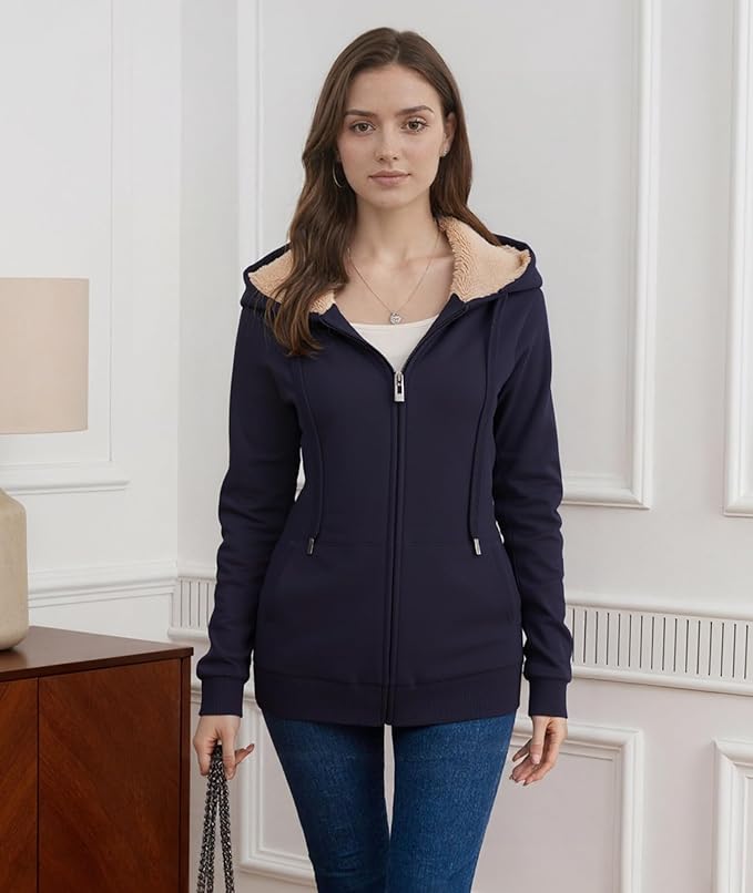 Little Beauty Womens Zip Up Hoodies Winter Thick Fleece Lined Hooded Jacket Casual Cozy Warm Sweatshirt Coat