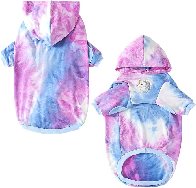 Dog Cotton Tie dye Hoodie Blue Pullover Sweatshirts Soft and Stretch Pets Clothes Hooded for Large Dogs(Blue XL)