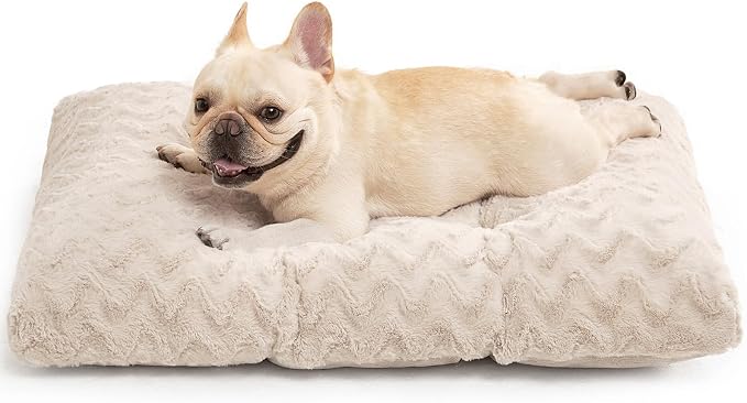 EHEYCIGA Washable Dog Beds Medium Sized Dog, 29x21 Inch Pet Bed, Beige | Plush and Comfy Kennel Pad, Soft Dog Crate Mat, Deluxe Sleeping Mattress for Dogs Up to 35 lbs